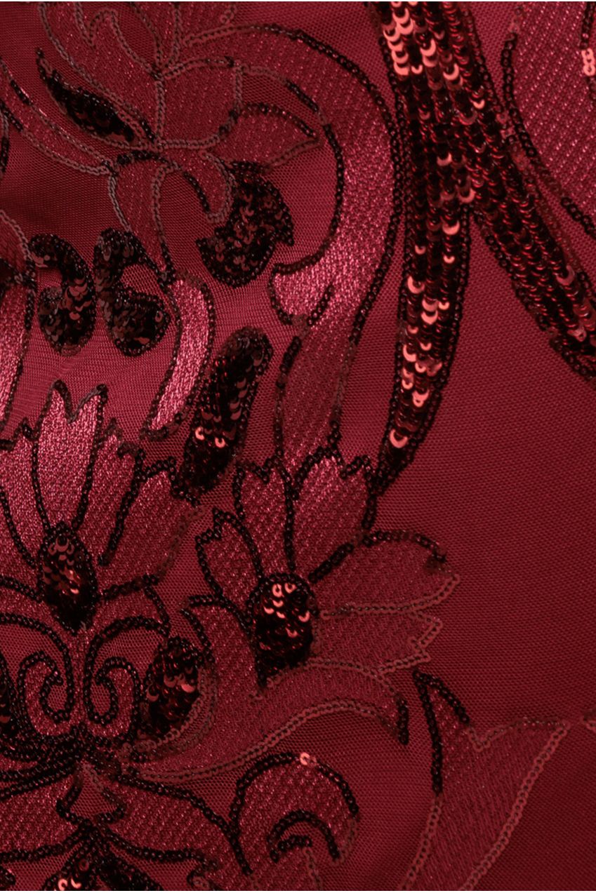 Square Neck Scalloped Lace Maxi - Wine DR4016