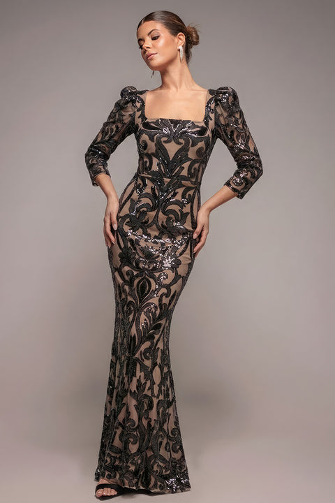 Square Neck Scalloped Lace Maxi - Black by Goddiva