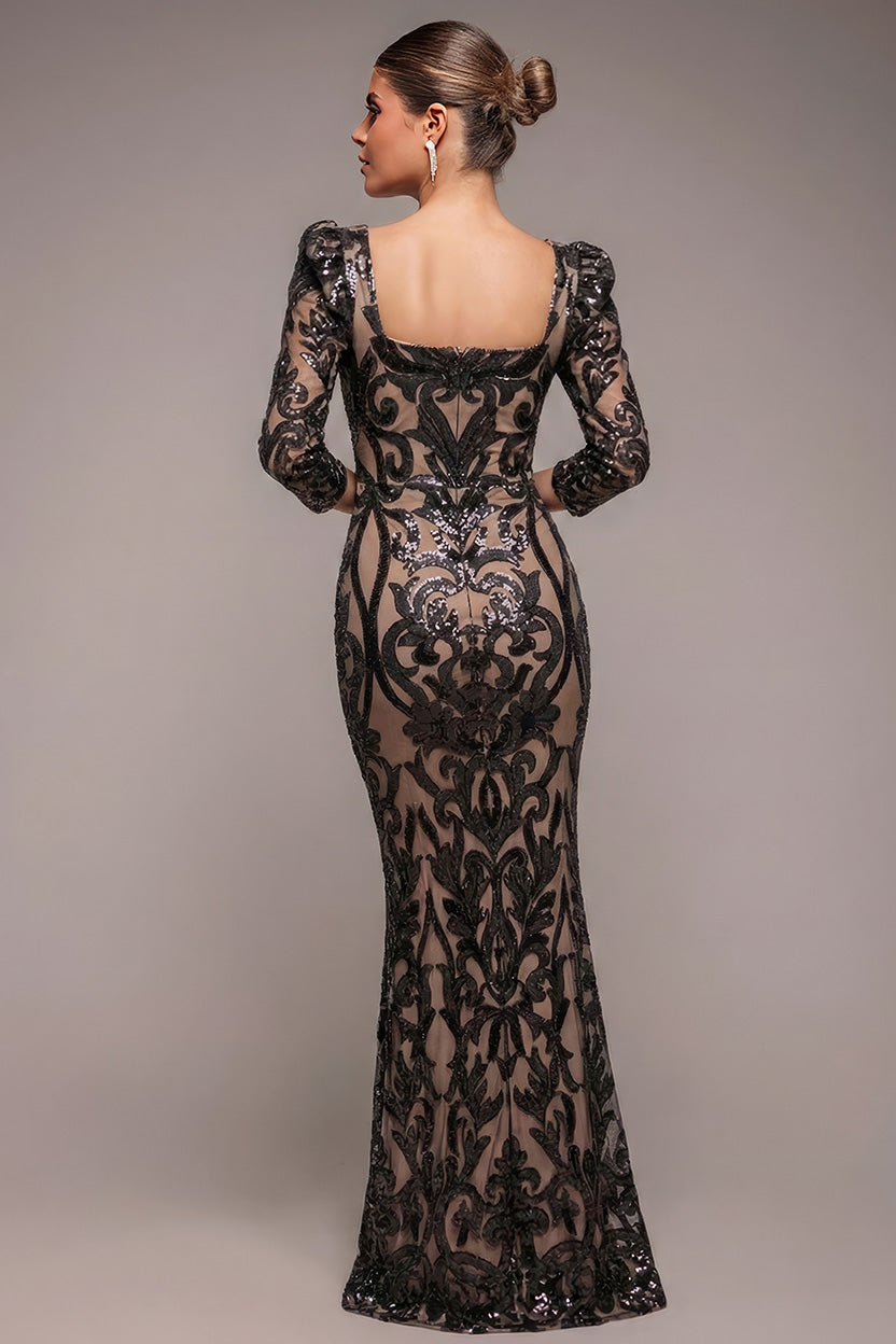 Square Neck Scalloped Lace Maxi - Black DR4016