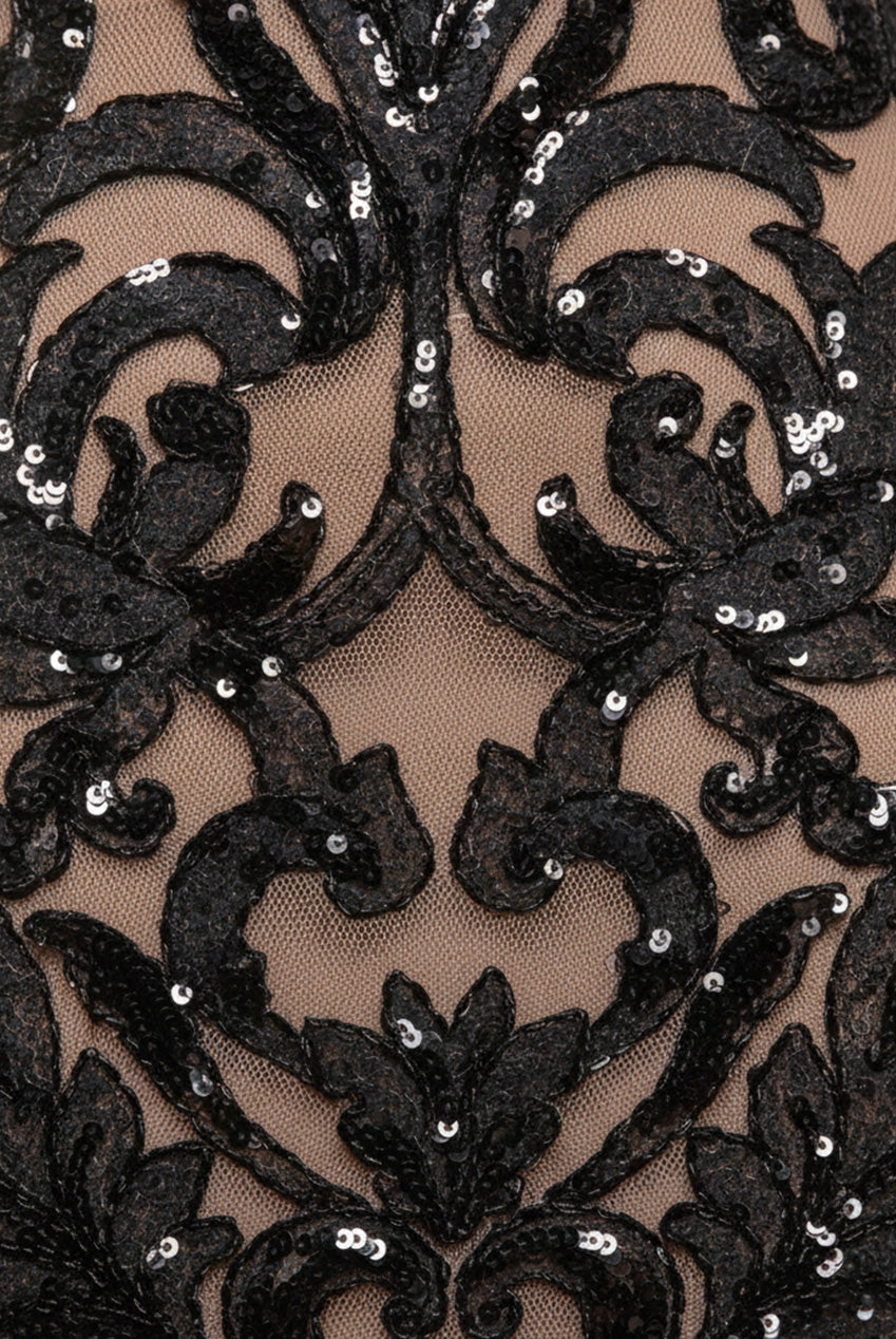 Square Neck Scalloped Lace Maxi - Black DR4016