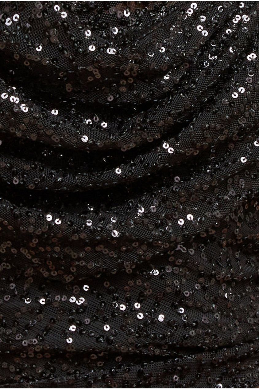 Sequin Cowl One Shoulder Maxi Dress - Black DR4020