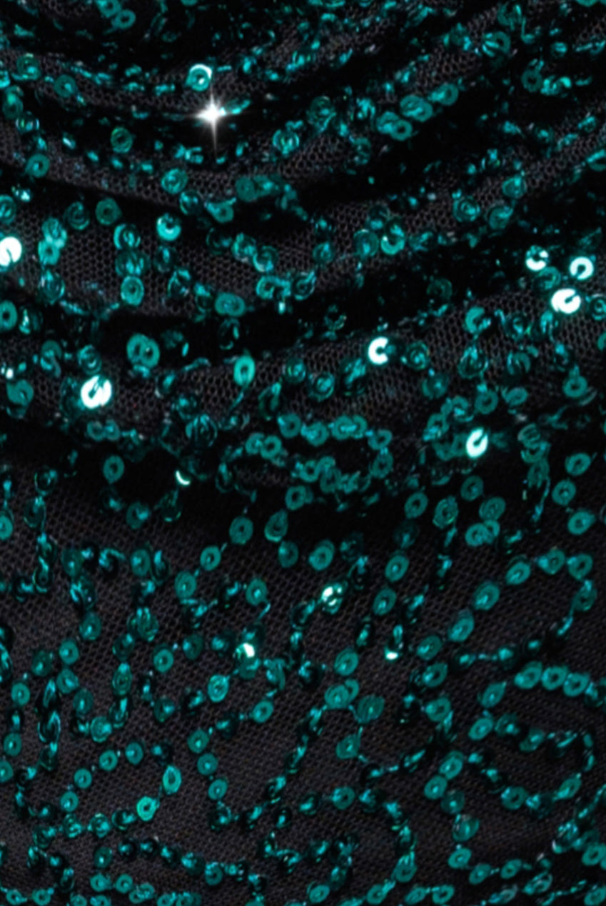 Sequin Cowl One Shoulder Maxi Dress - Emerald Green DR4020