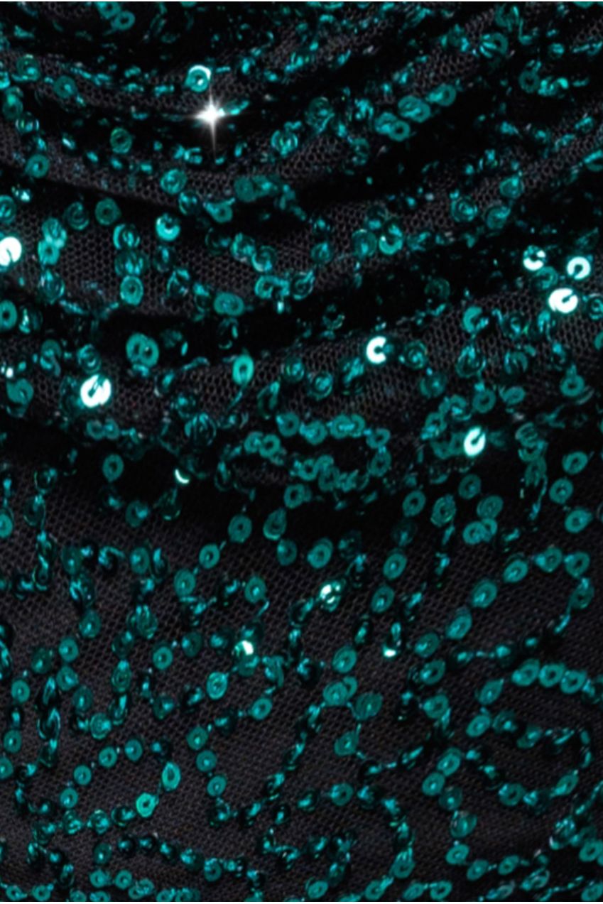 Sequin Cowl One Shoulder Maxi Dress - Emerald Green DR4020