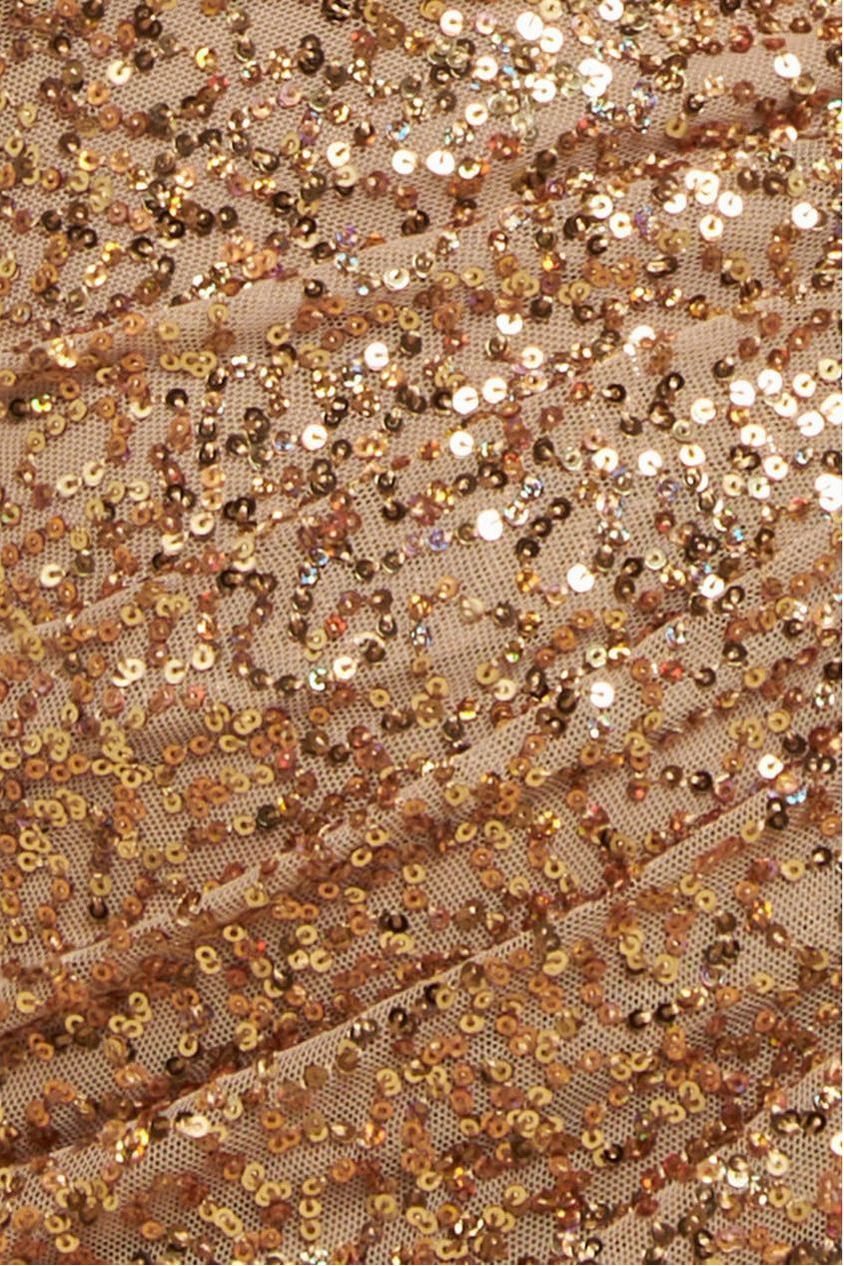 Sequin Cowl One Shoulder Maxi Dress - Gold DR4020