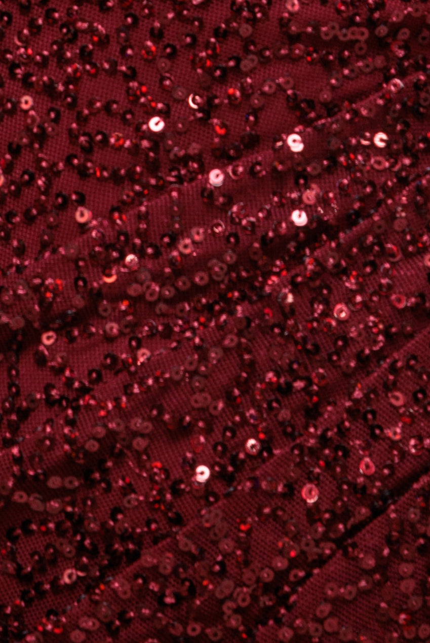 Sequin Cowl One Shoulder Maxi Dress - Wine DR4020