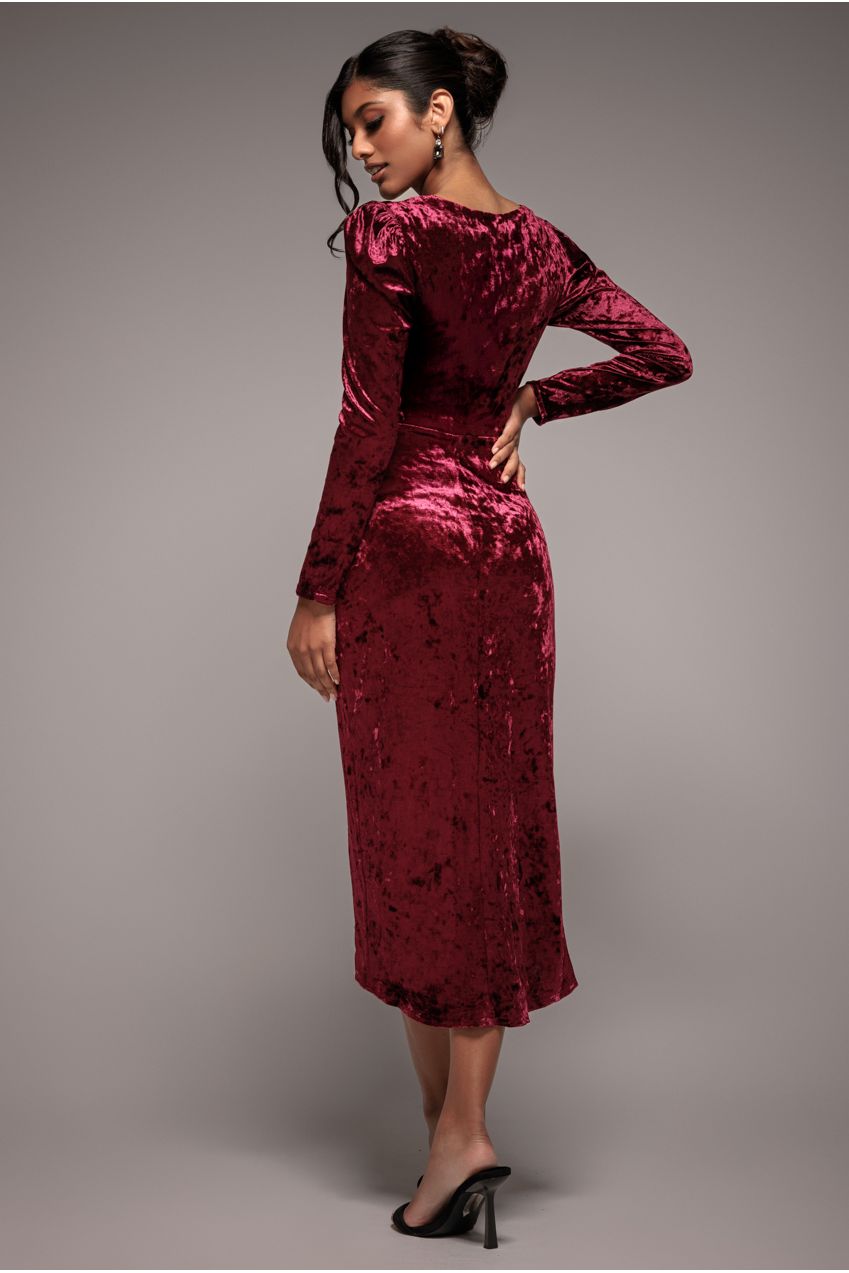Flared Hem Ice Velvet Midi - Burgundy DR4028