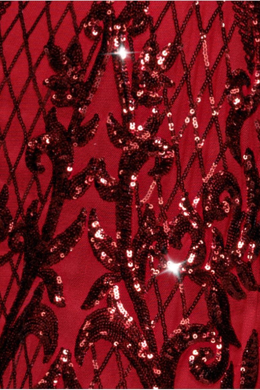 Sequin Square Neck Maxi With Scallop Hem - Red DR4038