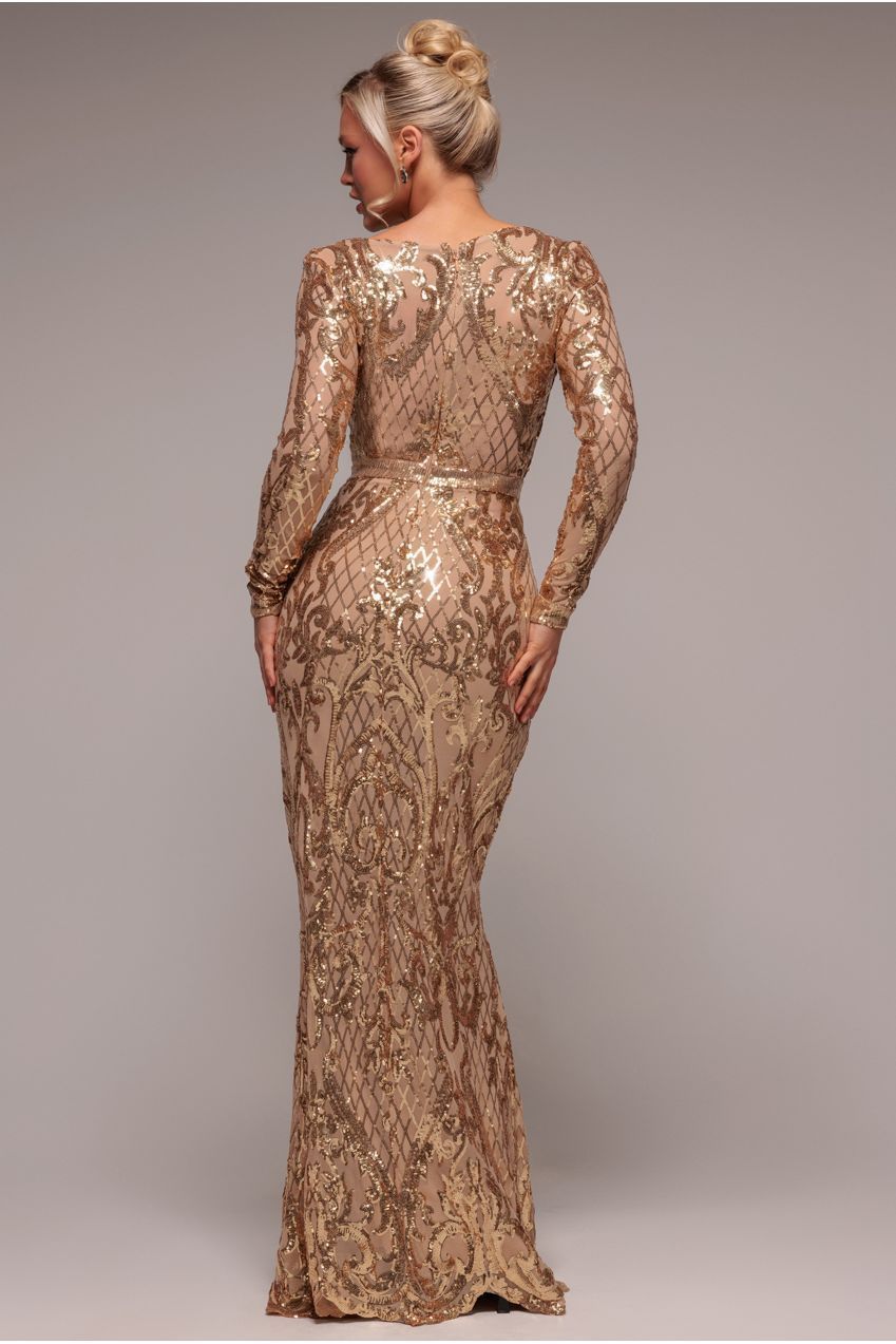 Sequin Square Neck Maxi With Scallop Hem - Gold DR4038