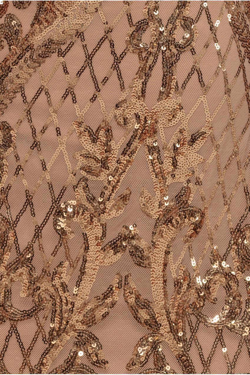 Sequin Square Neck Maxi With Scallop Hem - Gold DR4038