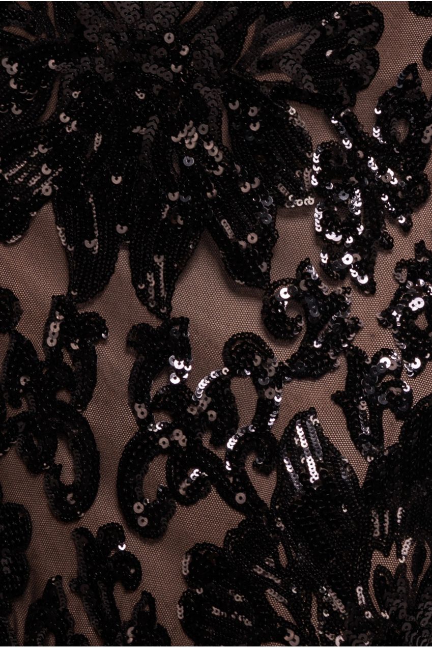 Floral Sequin Mesh Maxi - Black DR4041