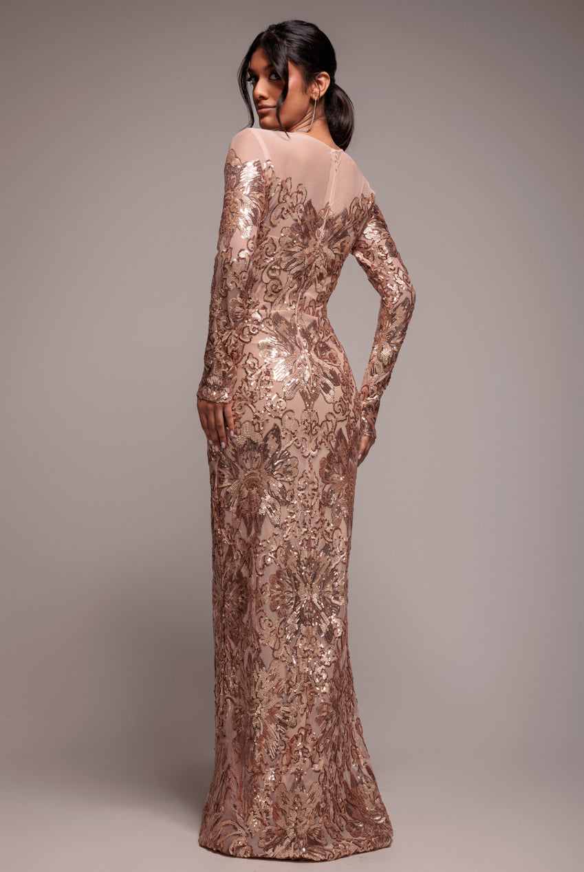 Floral Sequin Mesh Maxi - Champagne DR4041