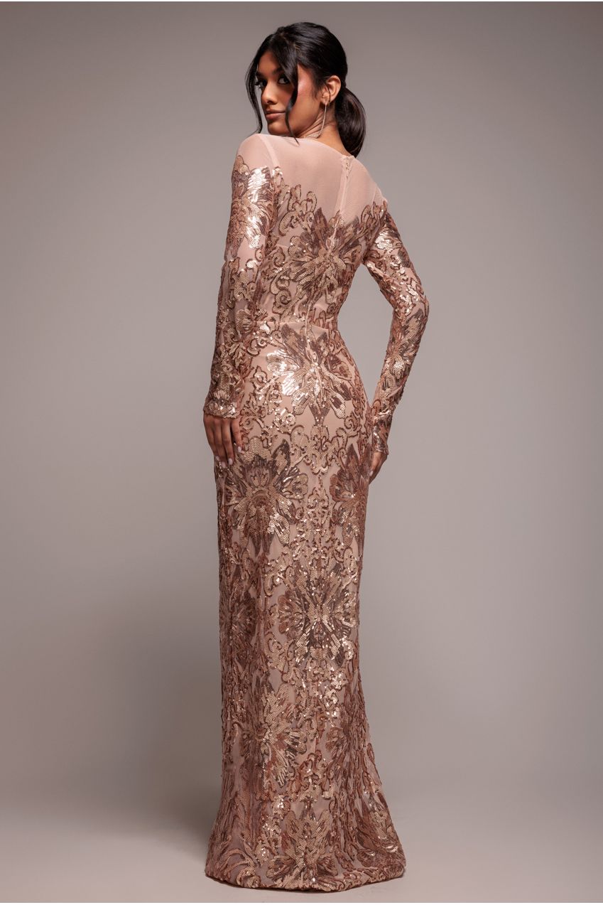 Floral Sequin Mesh Maxi - Champagne DR4041