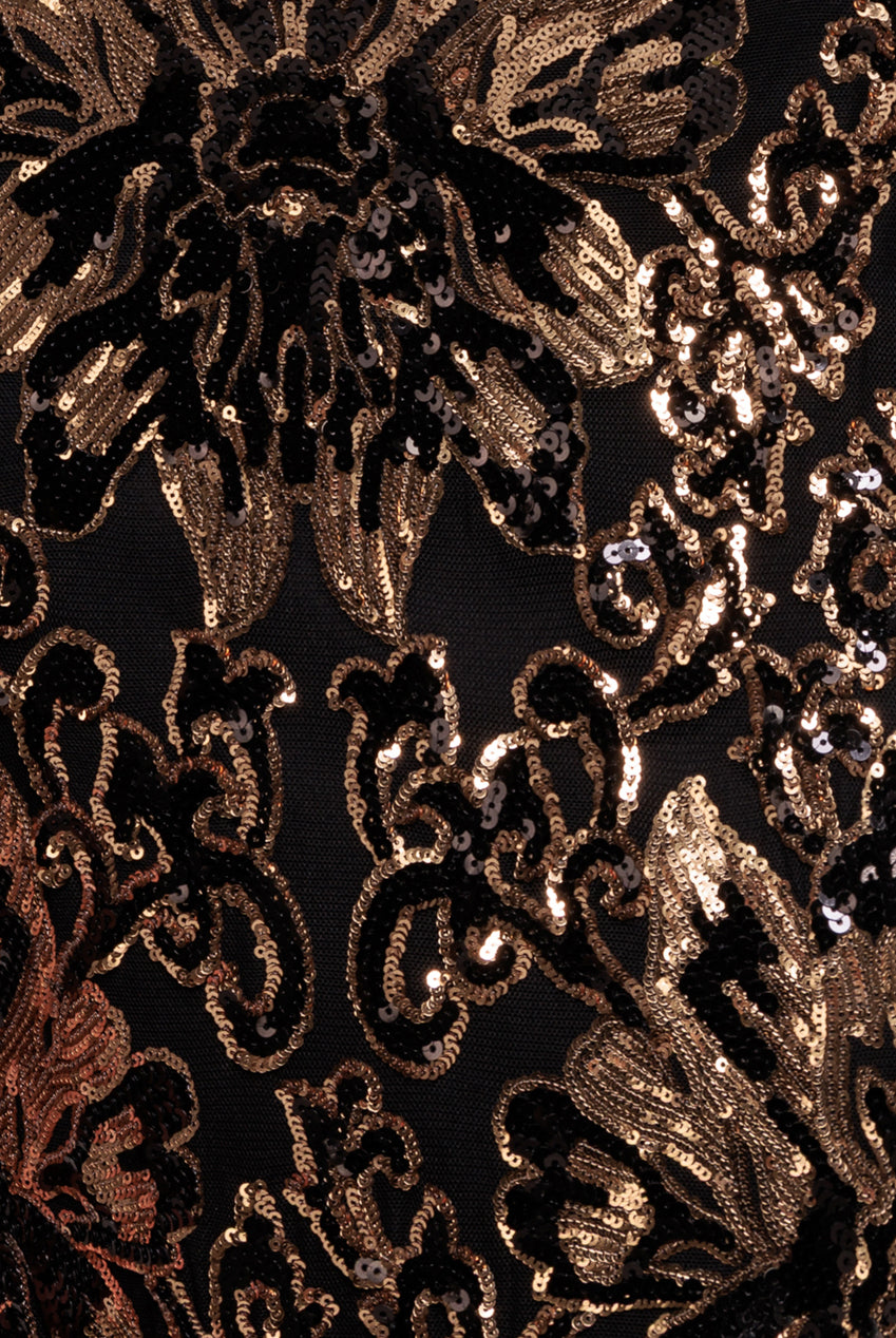Floral Sequin Mesh Maxi - Gold DR4041