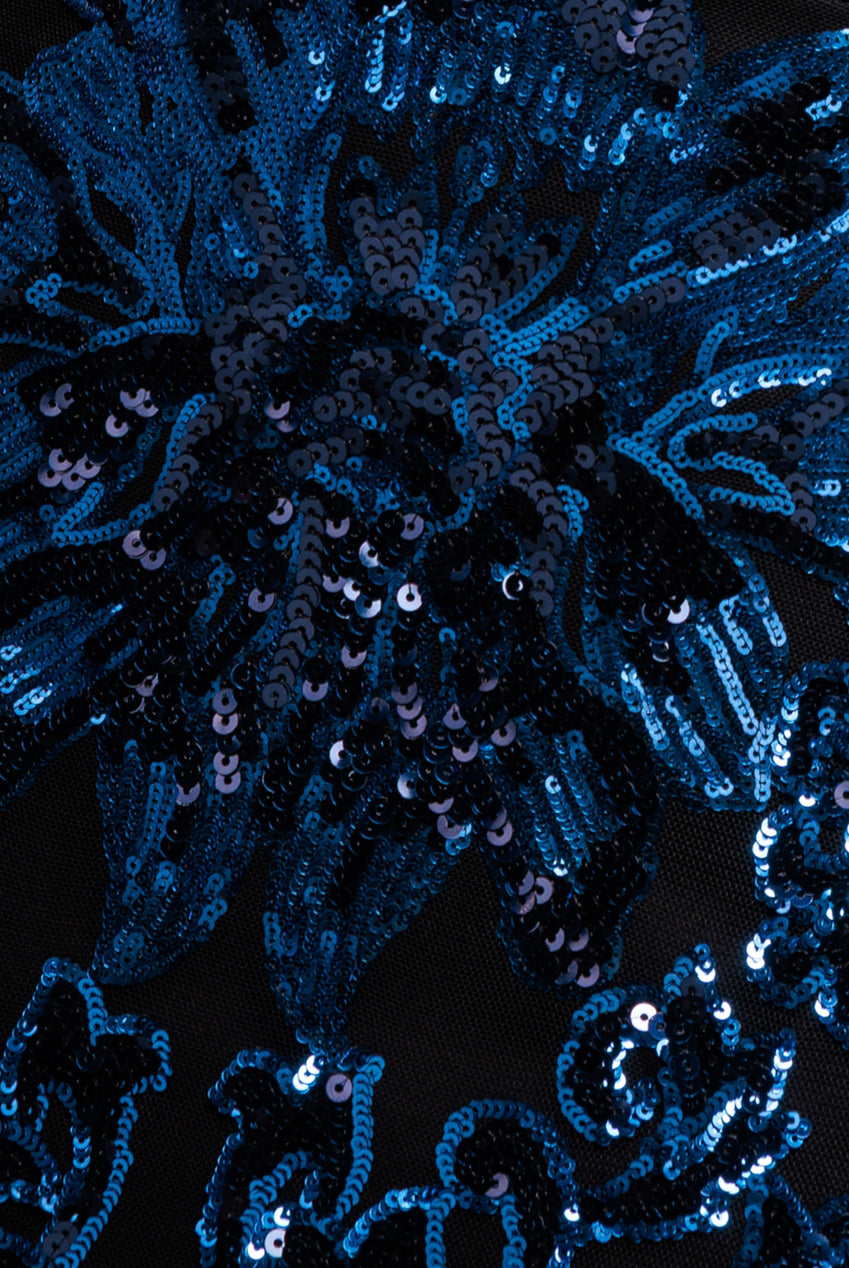 Floral Sequin Mesh Maxi - Navy DR4041