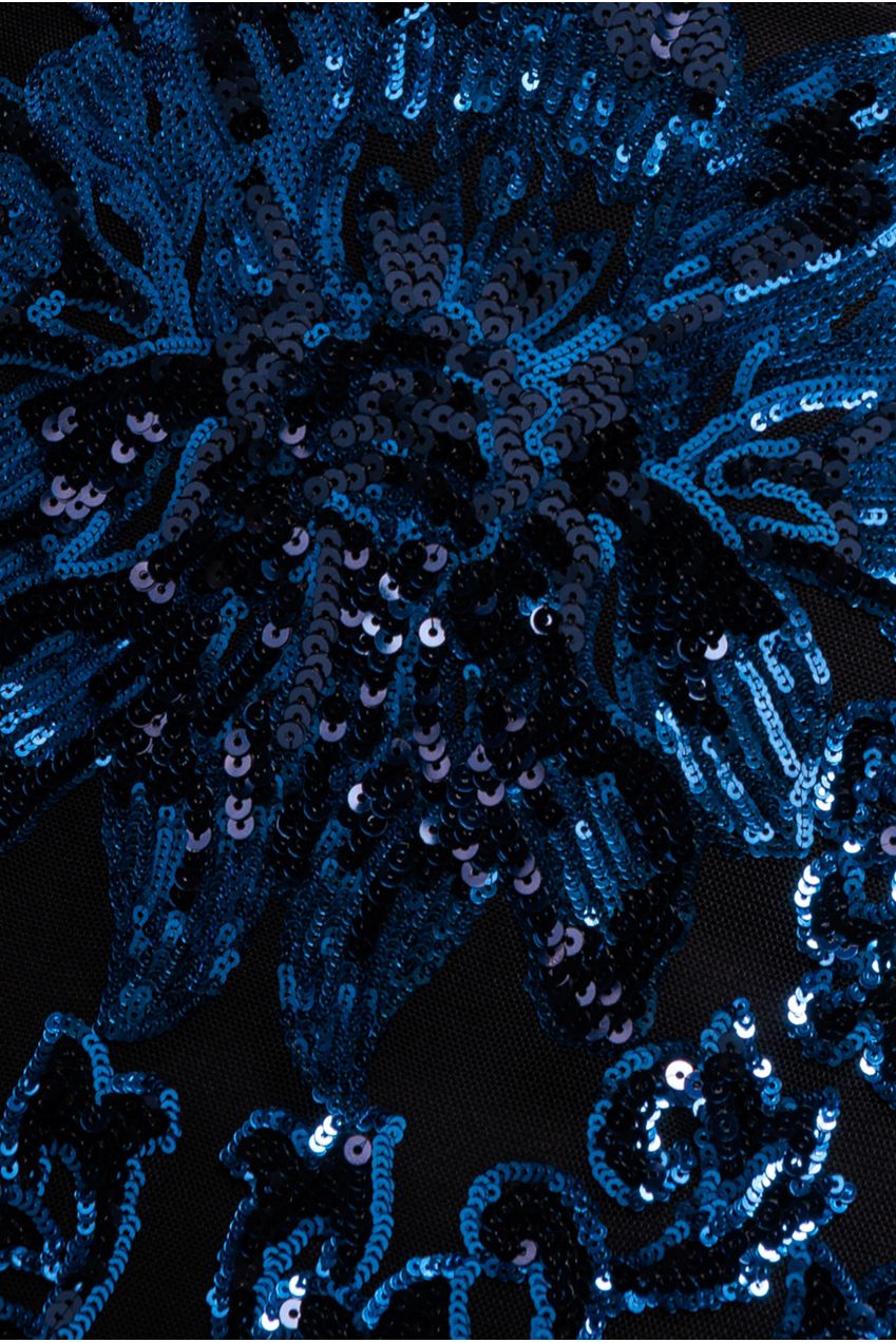 Floral Sequin Mesh Maxi - Navy DR4041