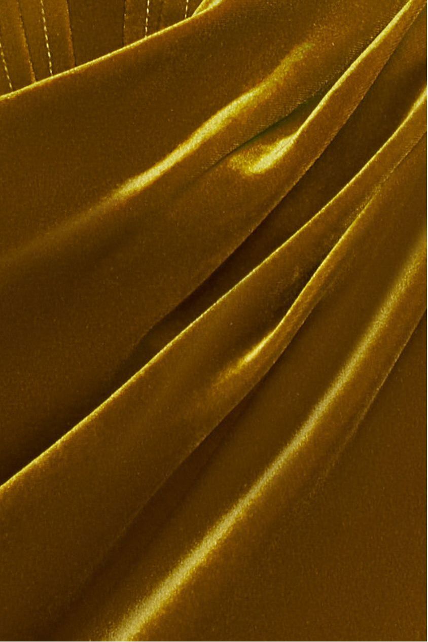 Draped Shoulder Velvet Corset Maxi Dress - Olive Green DR4044