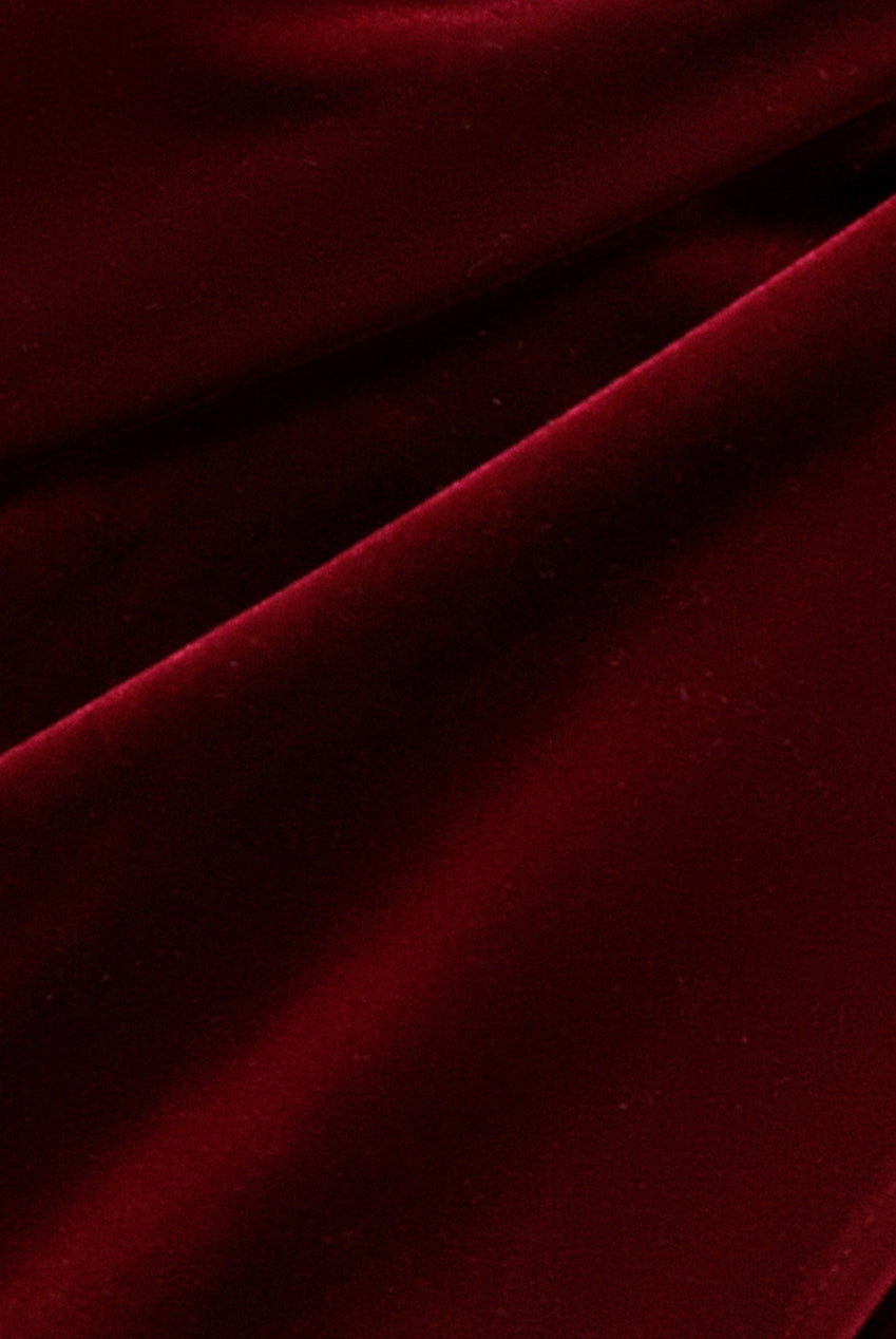 Draped Shoulder Velvet Corset Maxi Dress - Wine DR4044