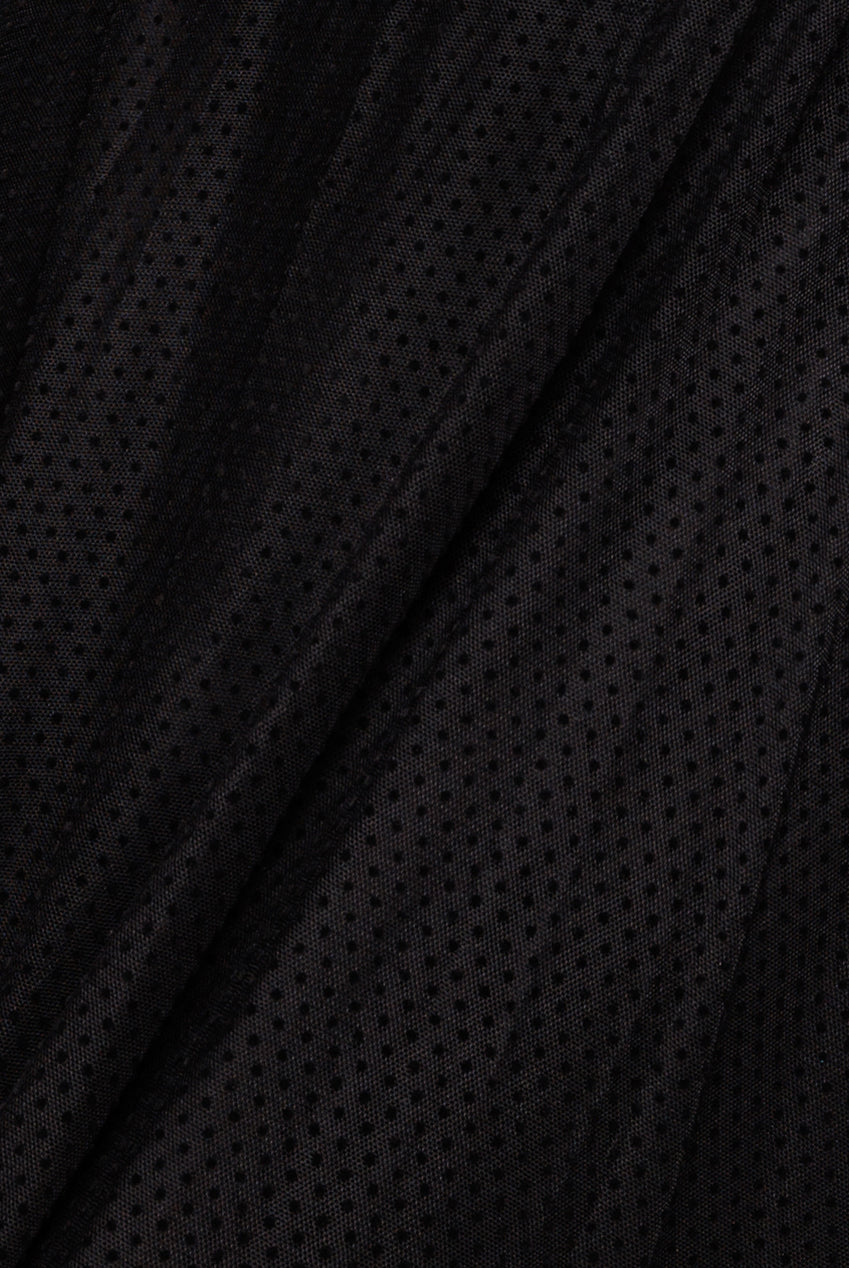 Dobby Mesh Feather Sleeve Hem Maxi Dress - Black DR4046