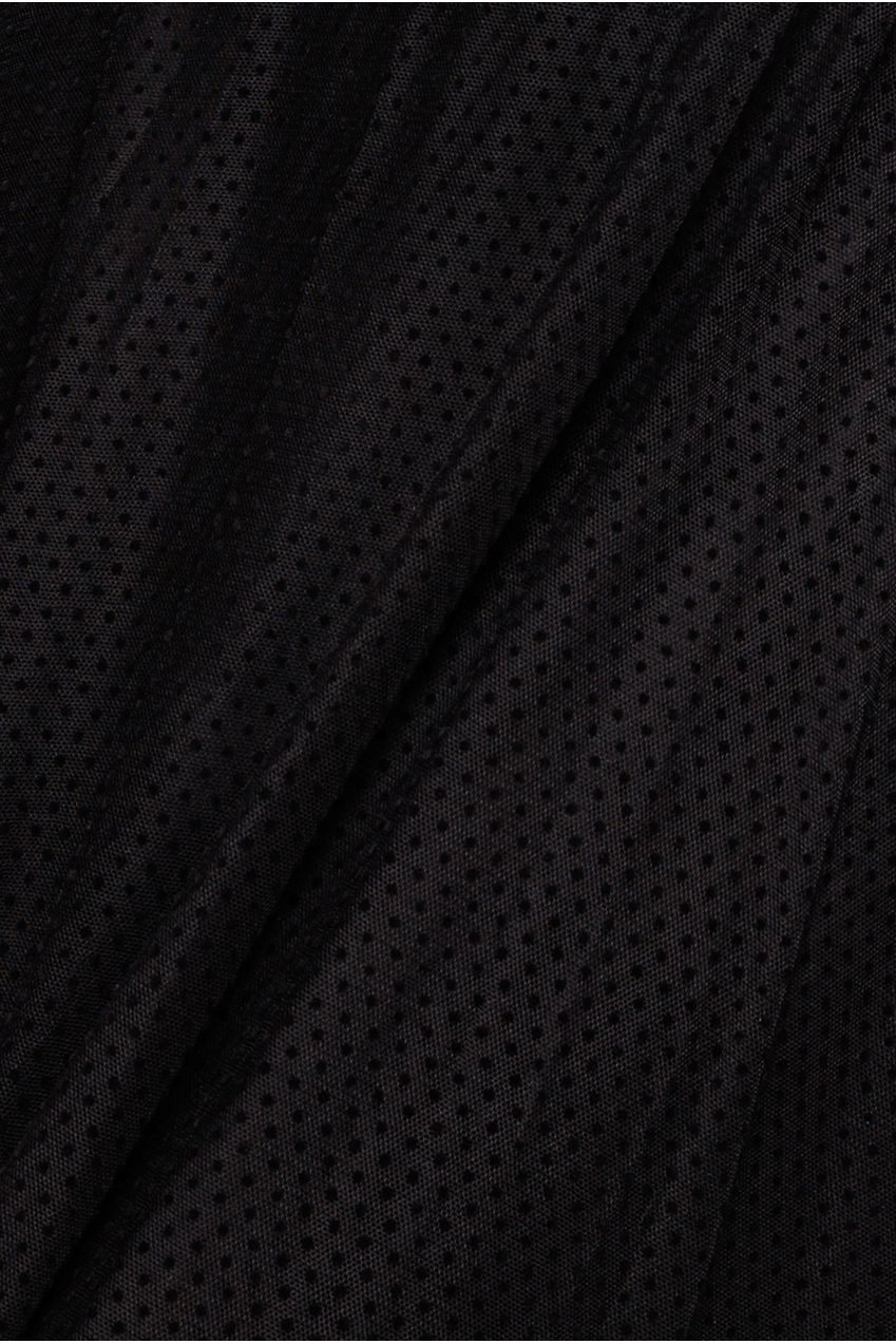 Dobby Mesh Feather Sleeve Hem Maxi Dress - Black DR4046