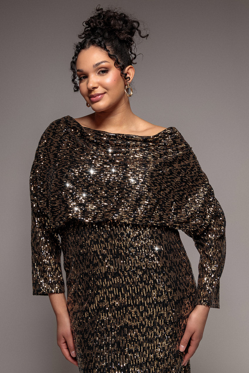 Sequin Cowl Maxi Dress - Black DR4051P