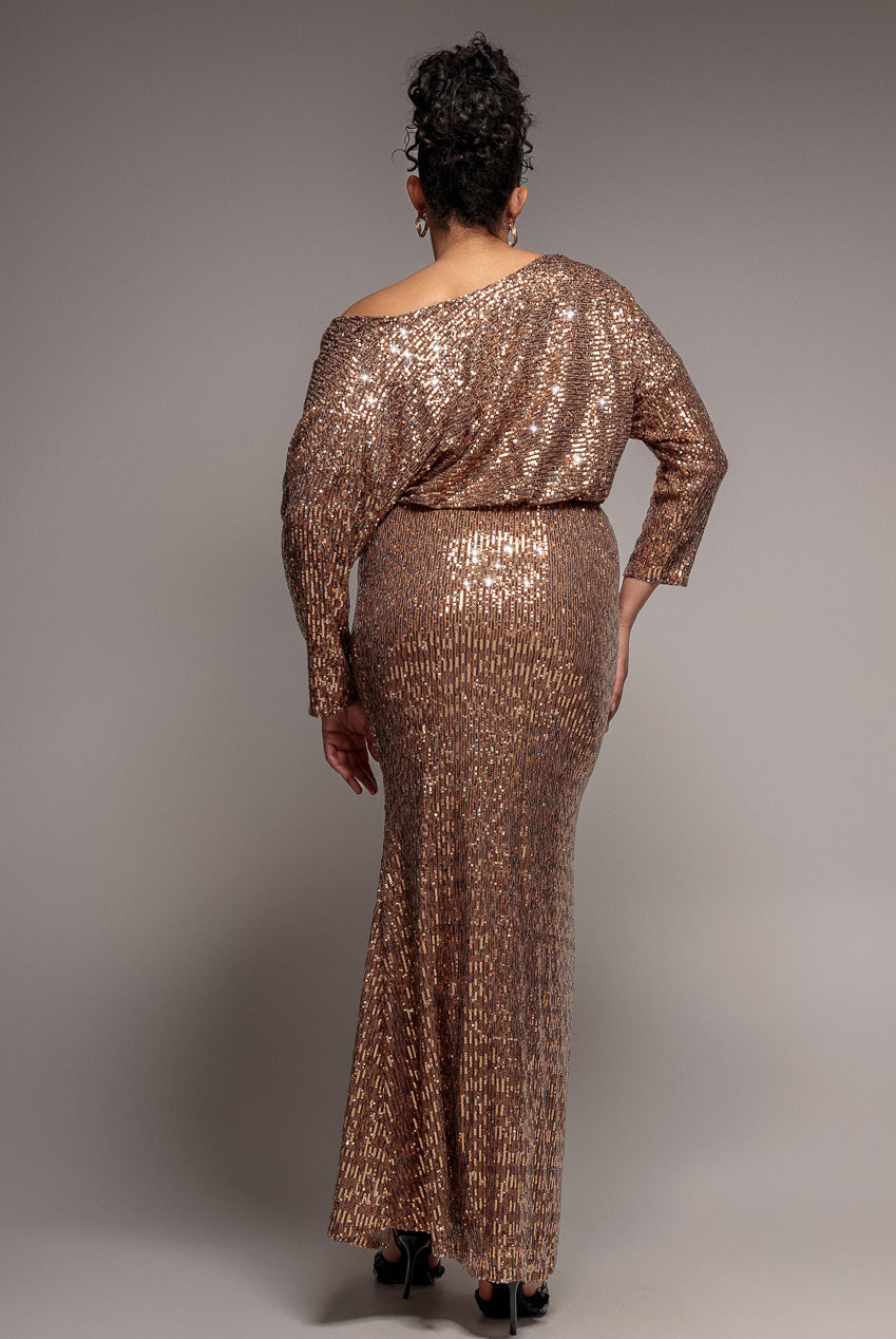 Sequin Cowl Maxi Dress - Bronze DR4051P