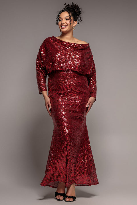 Sequin Cowl Maxi Dress - Wine by Goddiva Plus