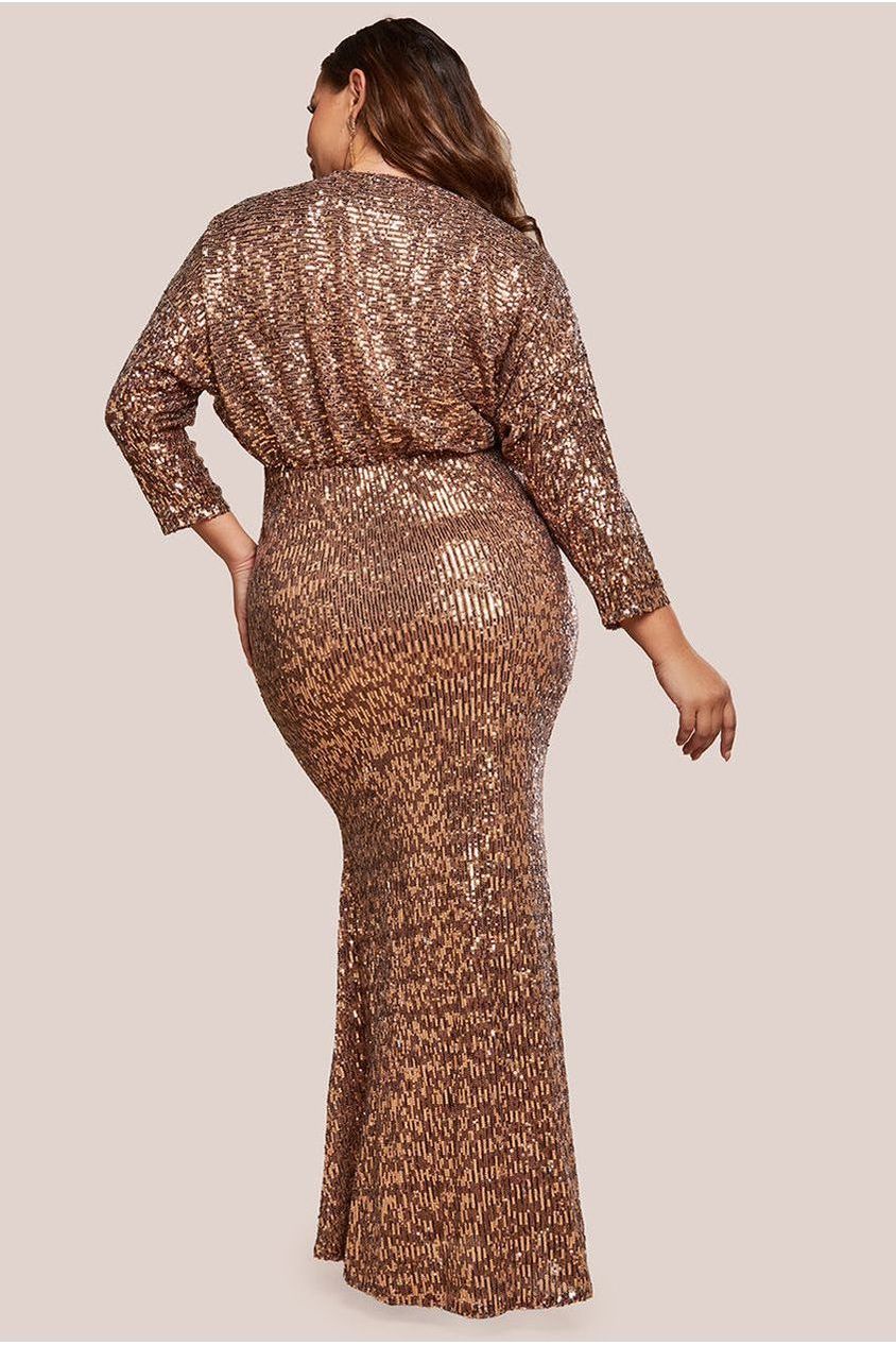Sequin Cowl Maxi Dress - Bronze DR4051P