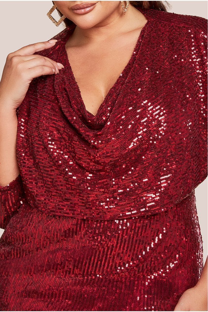 Sequin Cowl Maxi Dress - Wine DR4051P