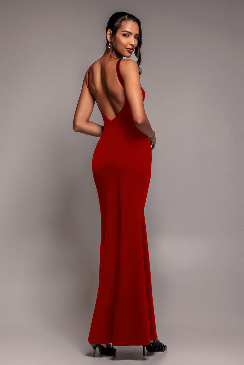 Racer Neck Corsage Scuba Maxi - Red DR4053