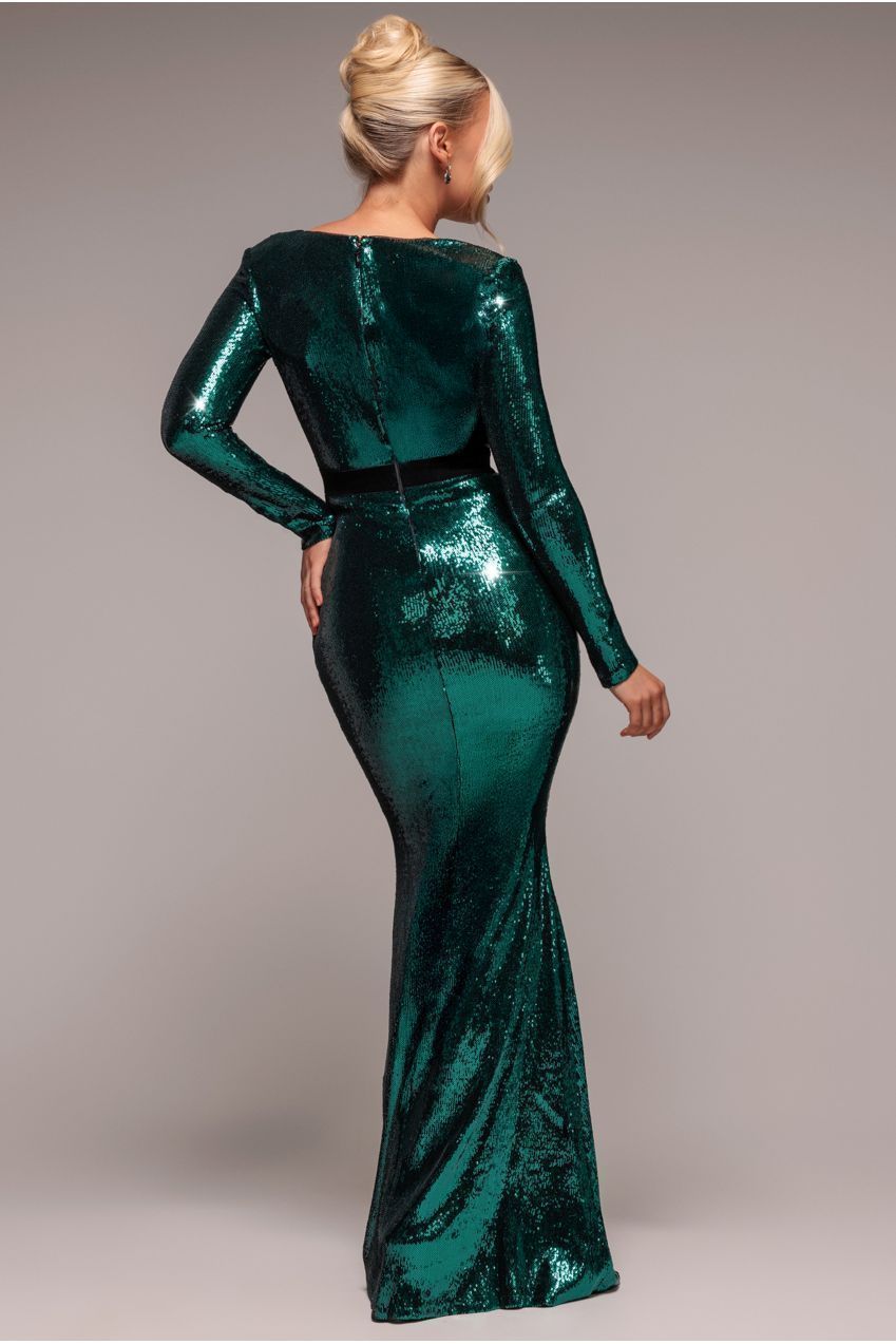 Liquid Sequin Corsage Maxi - Emerald Green DR4056