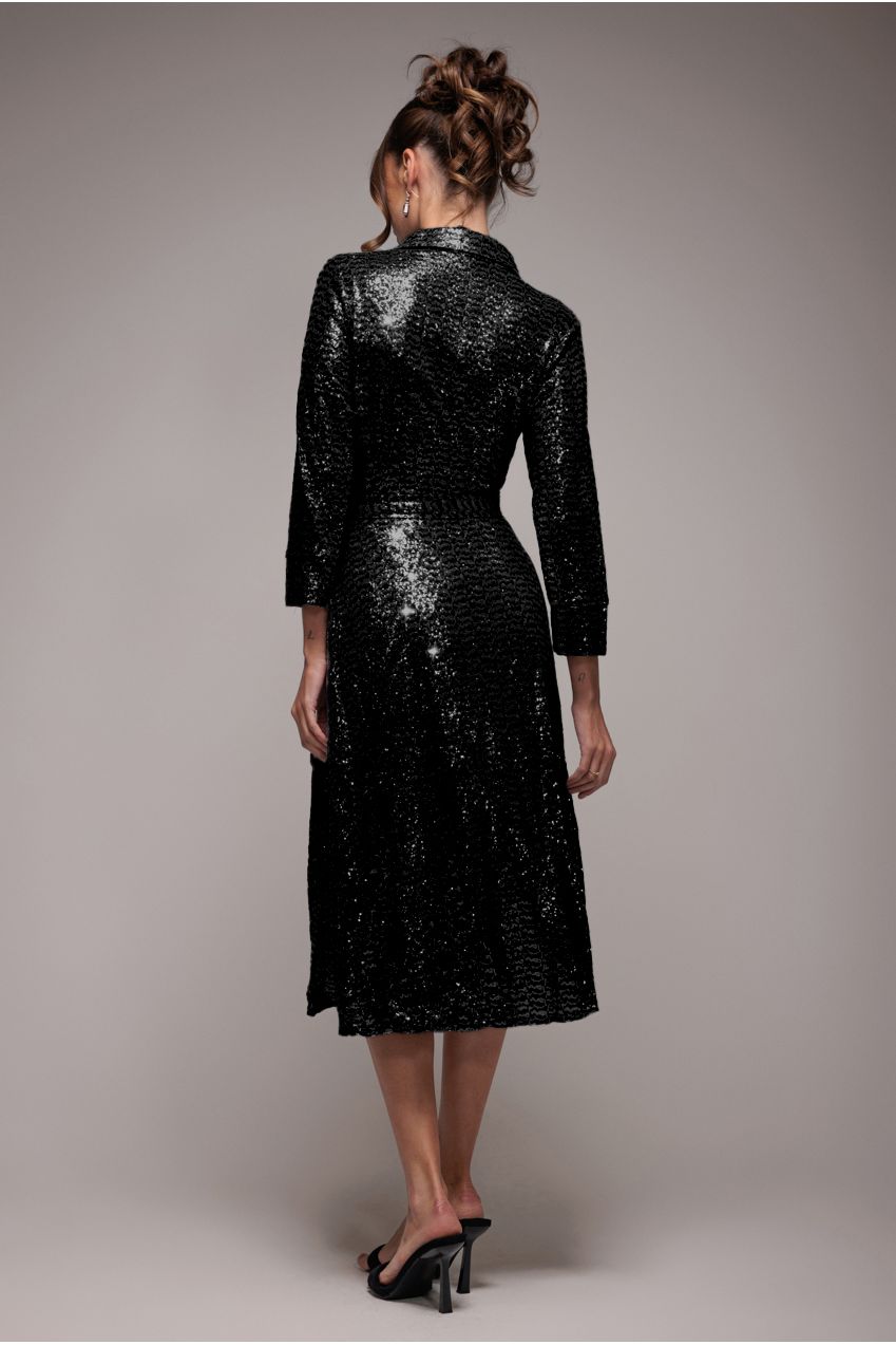 Sequin Skater Shirt Dress - Black DR4061