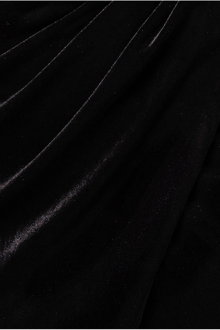 Draped Shoulder Velvet Corset Midi Dress - Black DR4066