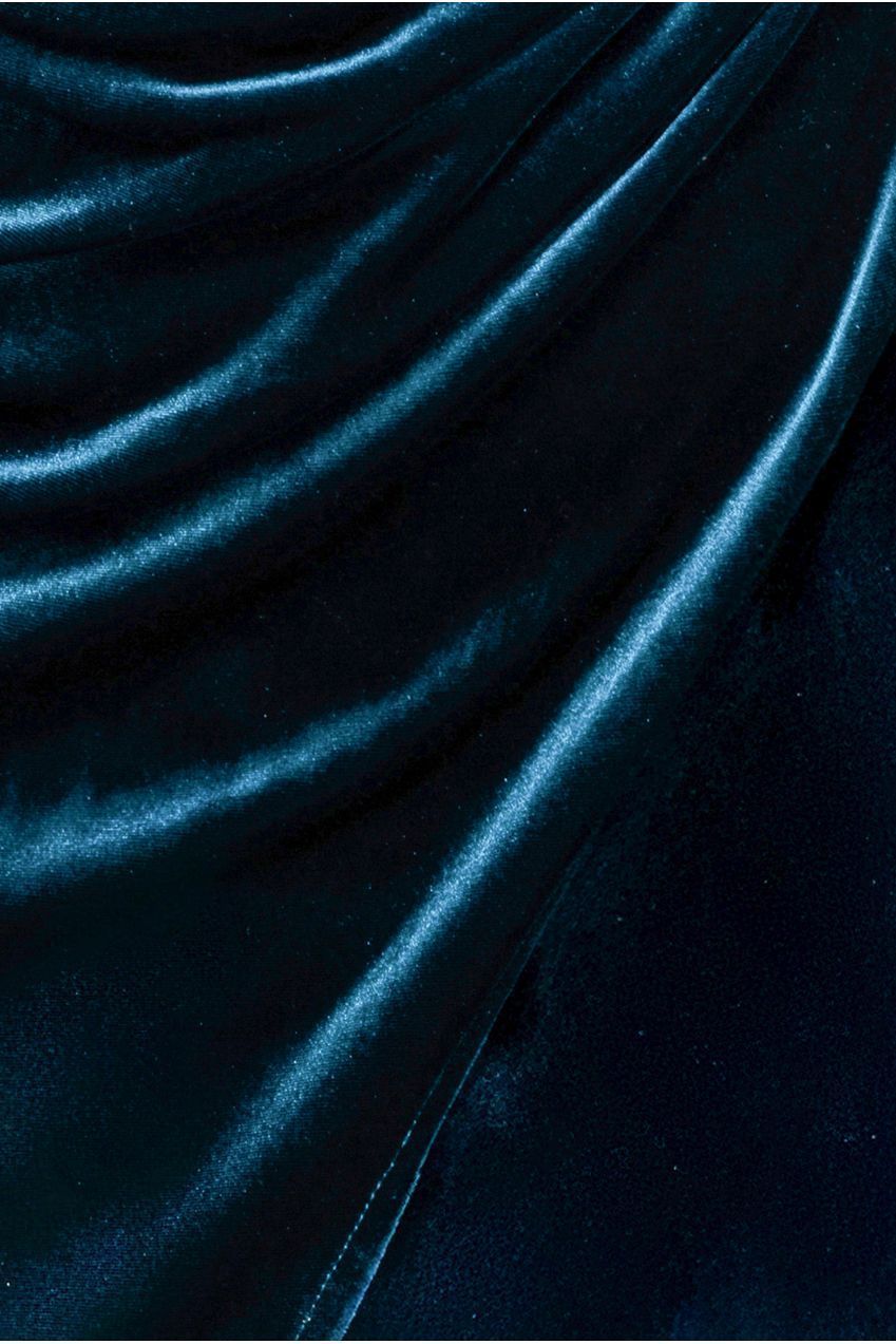 Draped Shoulder Velvet Corset Midi Dress - Tealblue DR4066