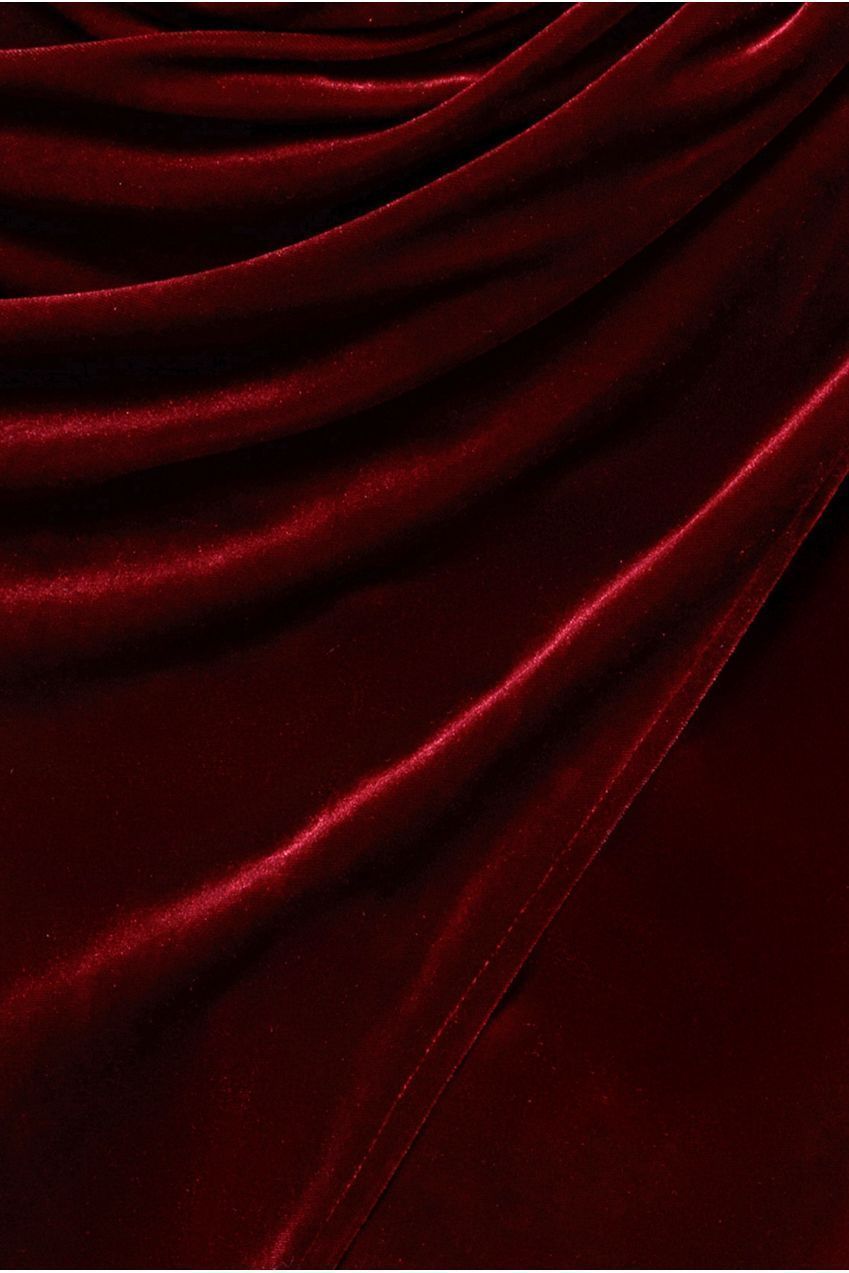 Draped Shoulder Velvet Corset Midi Dress - Wine DR4066