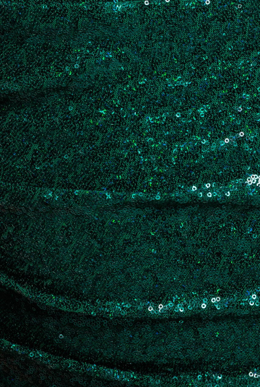 One Shoulder Sequin Evening Maxi - Emerald Green DR4069