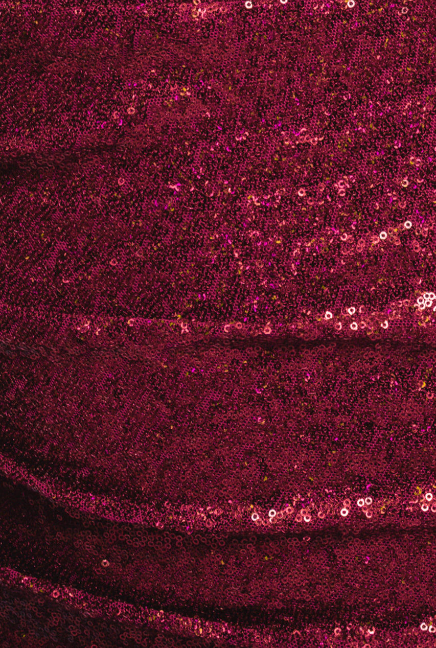 One Shoulder Sequin Evening Maxi - Wine DR4069