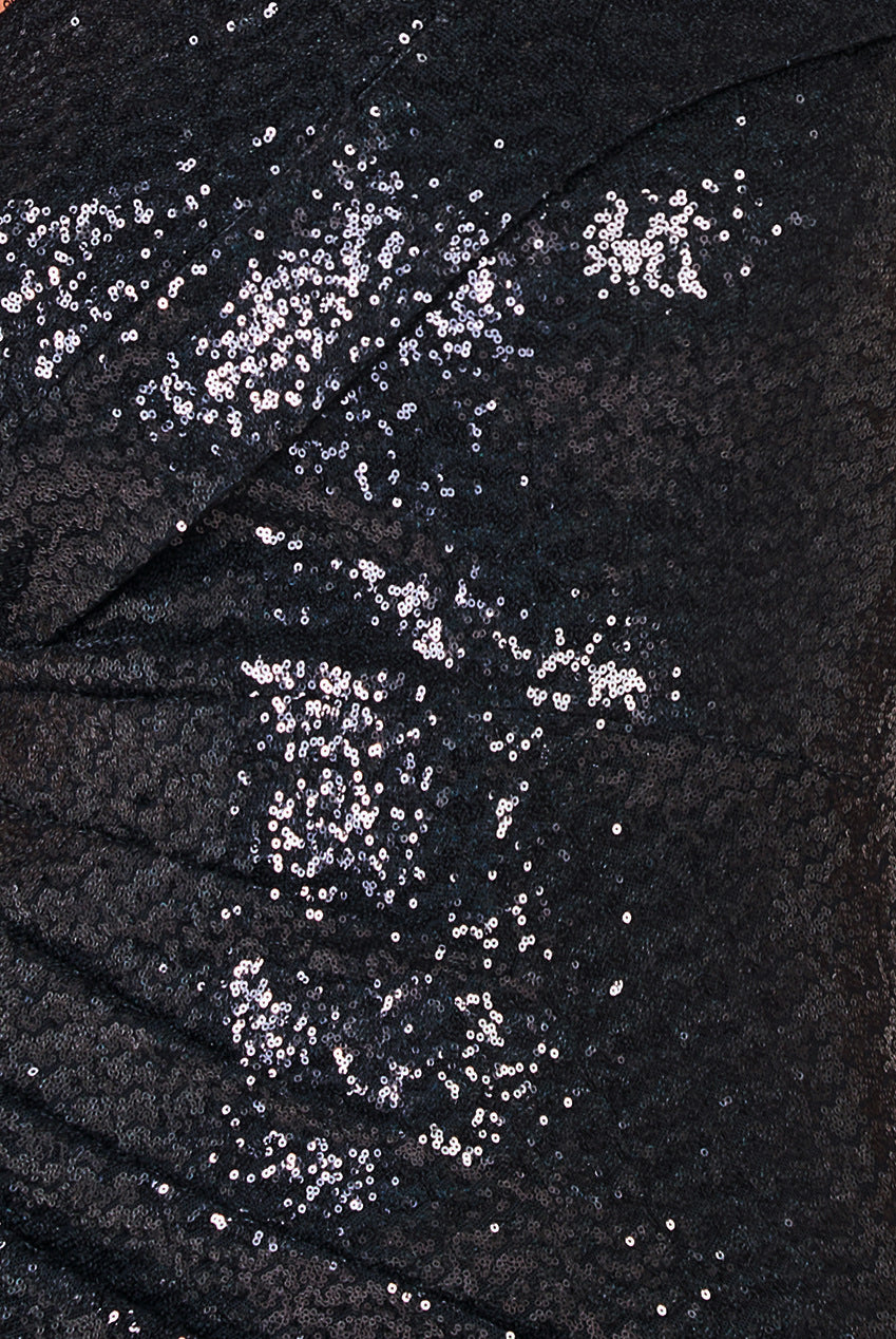 One Shoulder Sequin Evening Maxi - Black DR4069