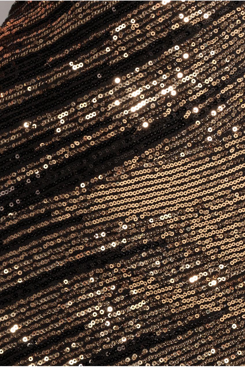One Sleeve Diagonal Sequin Midi - Gold DR4071