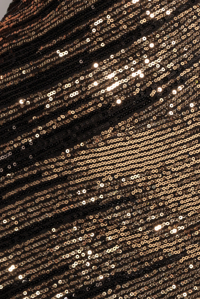 One Sleeve Diagonal Sequin Midi - Gold DR4071