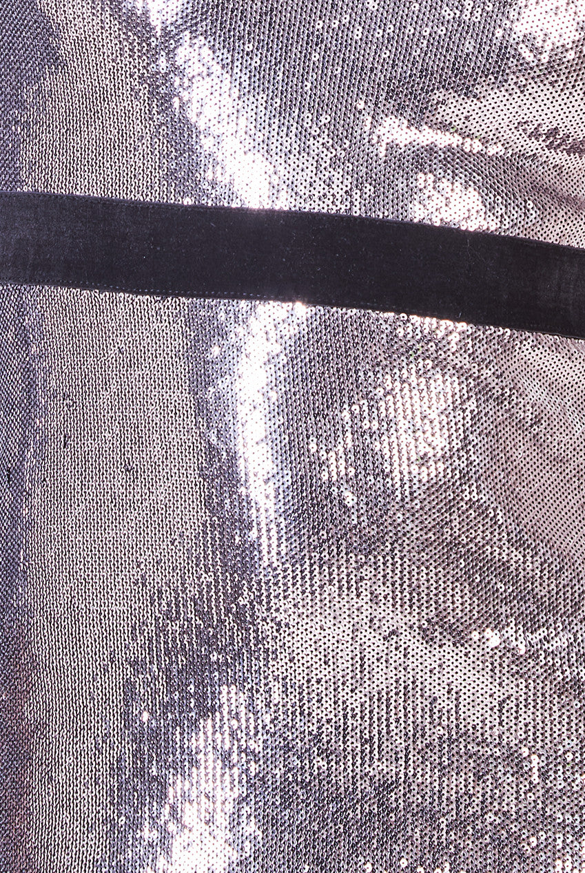 Liquid Sequin Midi Dress With Corsage - Silver DR4072