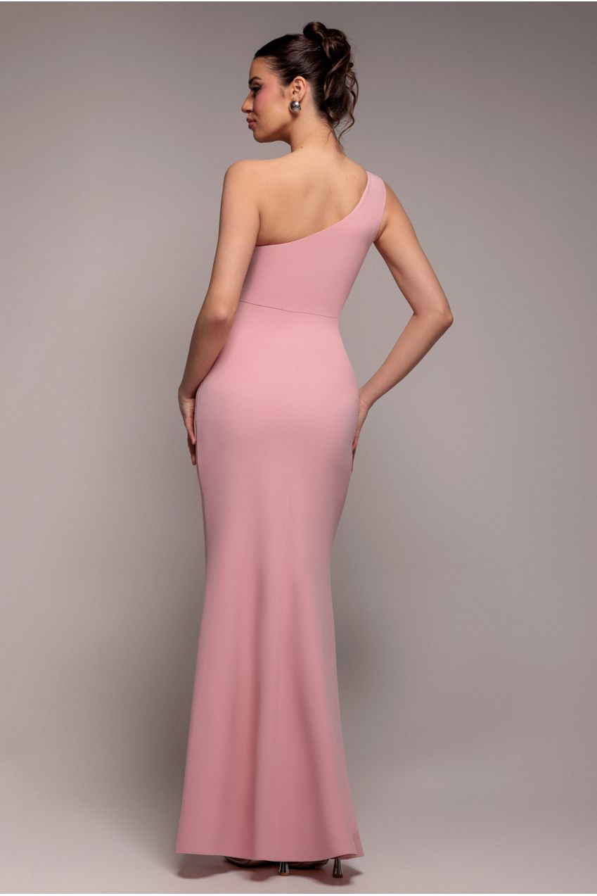 One Shoulder Pleated Fan Maxi Dress - Blush Pink DR4075