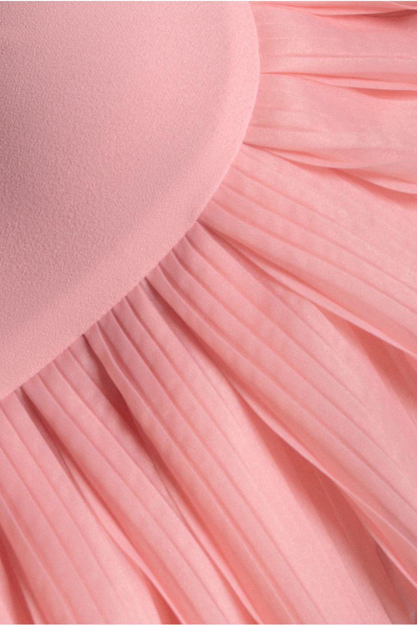 One Shoulder Pleated Fan Maxi Dress - Blush Pink DR4075
