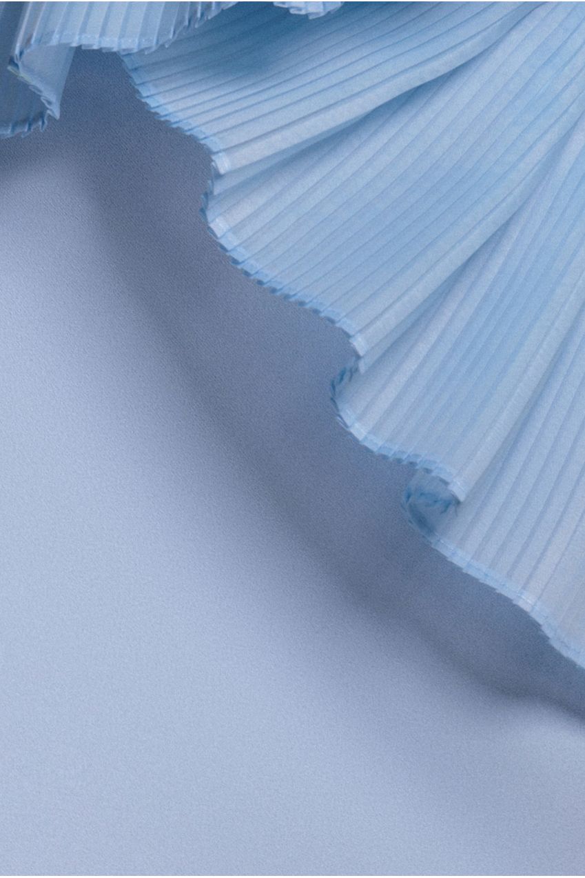 One Shoulder Pleated Fan Maxi Dress - Powder Blue DR4075