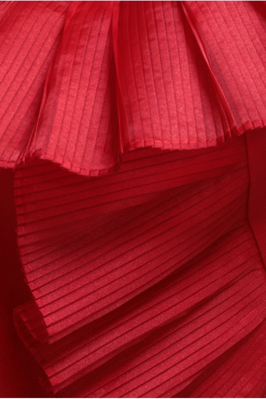 One Shoulder Pleated Fan Maxi Dress - Red DR4075