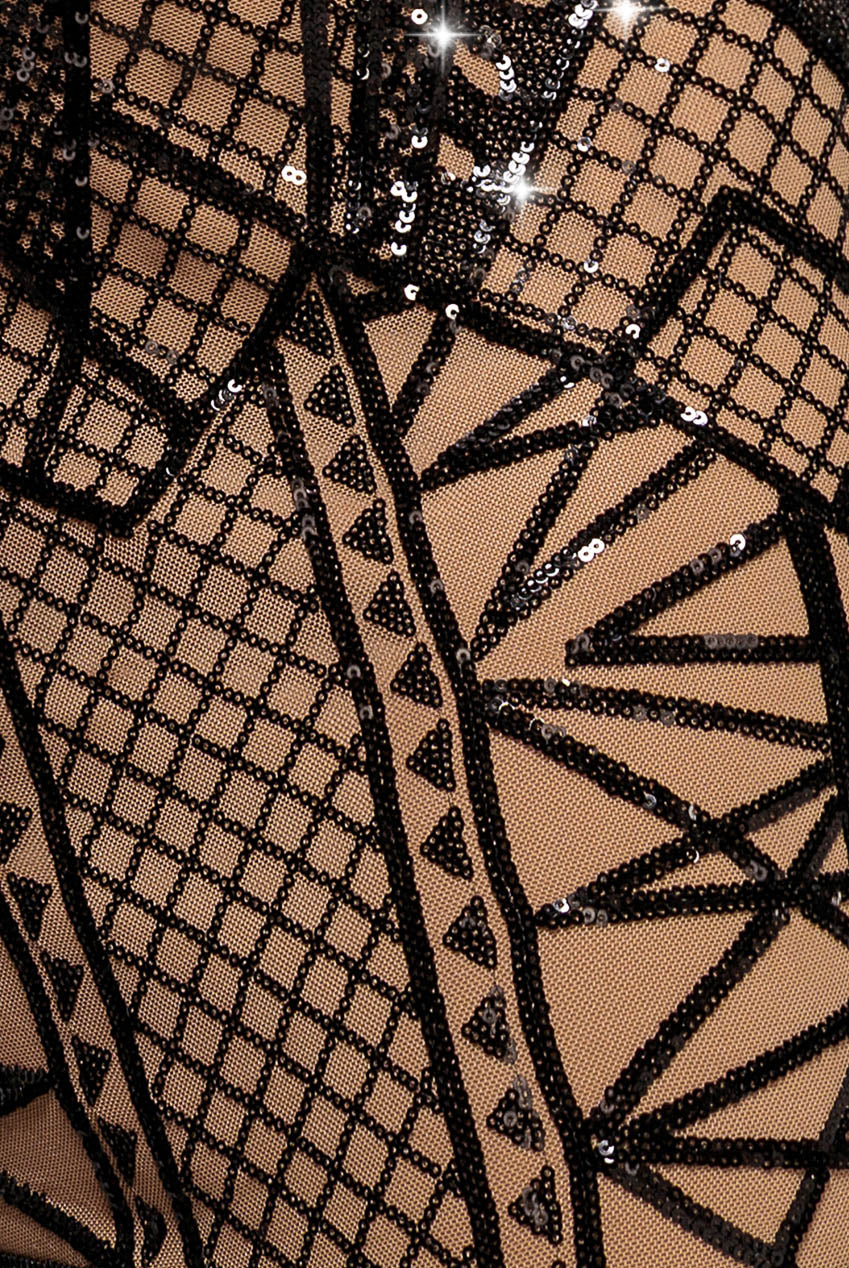 Geometric Sequin Plunge Maxi - Black DR4081