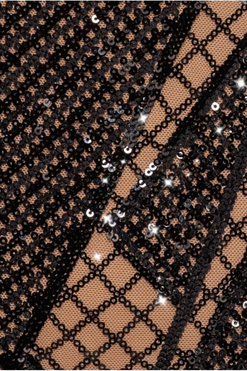 Geometric Sequin Plunge Maxi - Black DR4081