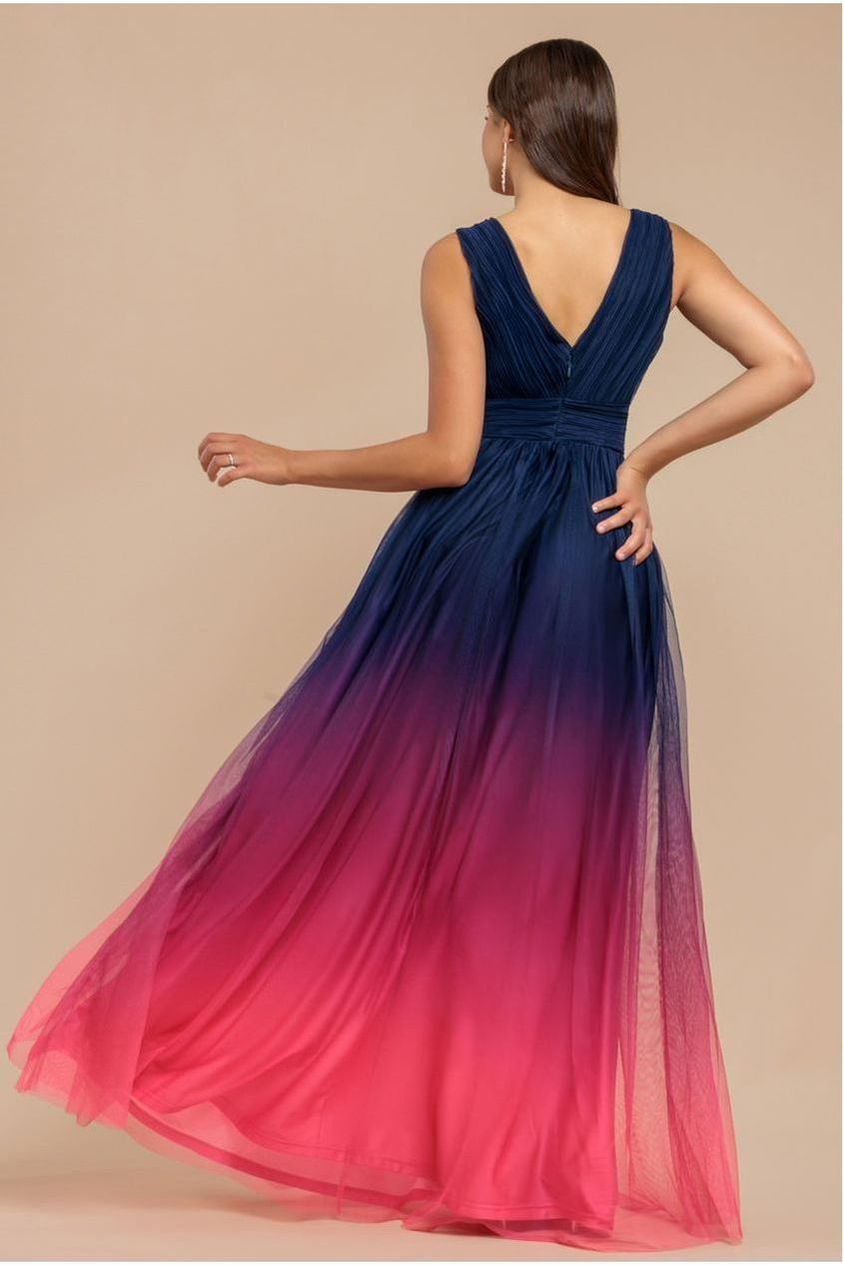 Sleeveless Ombre Pleated A-Line Maxi Dress - Pink Ombre DR4083