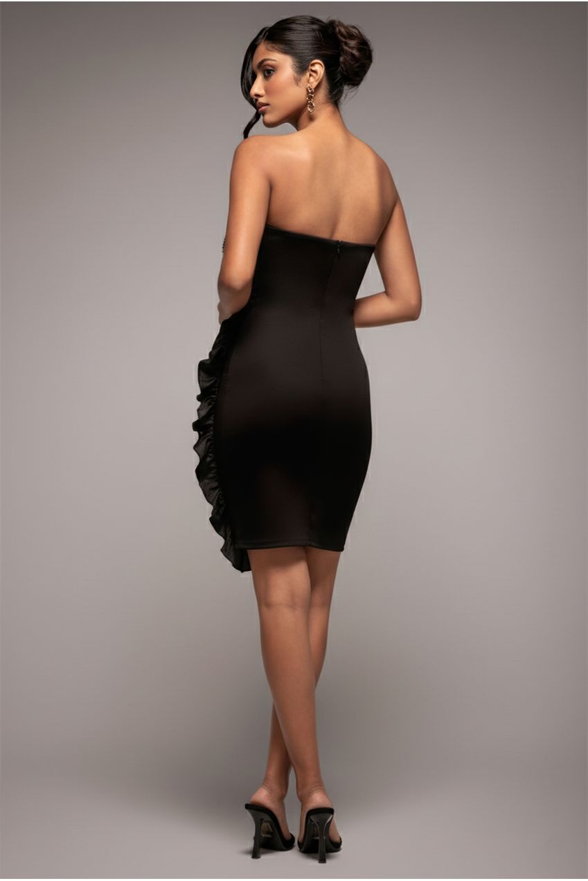 Fan Pleated Boobtube Scuba Crepe Mini - Black DR4100