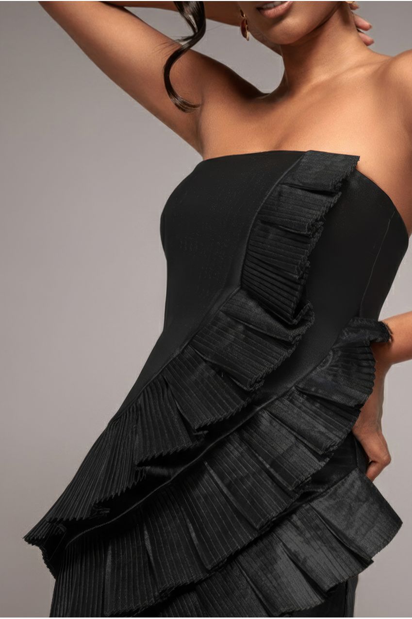 Fan Pleated Boobtube Scuba Crepe Mini - Black DR4100