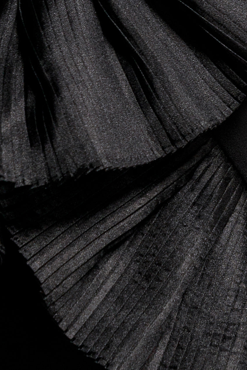 One Shoulder Pleated Fan Midi Dress - Black DR4103